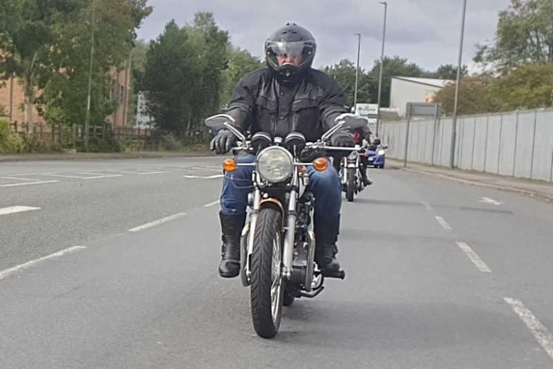Bryn on a Bonneville